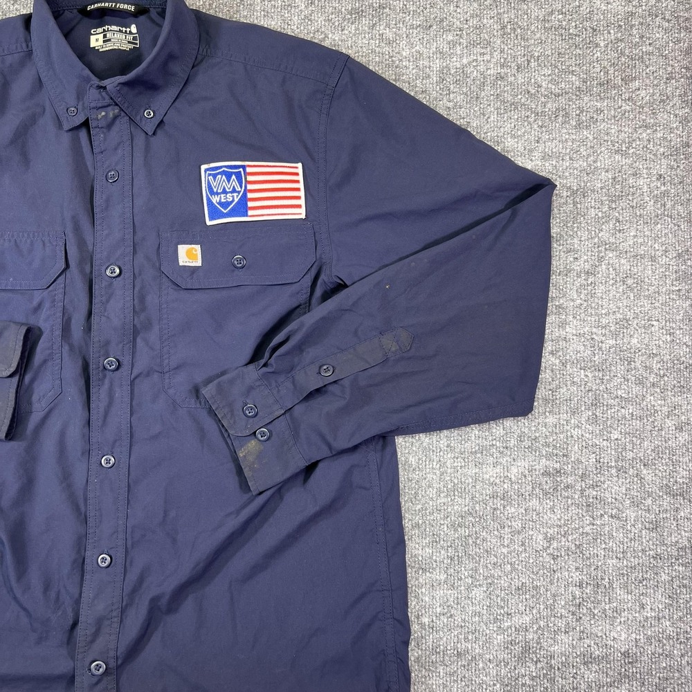 Carhartt Force Shirt Mens Medium Blue Solid Button Front Long Sleeve Workwear - Picture 2 of 12